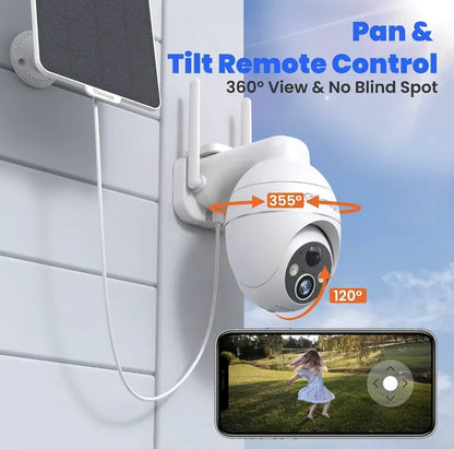 3MP Wireless Wifi Solar Camera for Indoor/Outdoor Security, with 2K HD Full, Battery-Powered Optical Lens & PIR Sensing