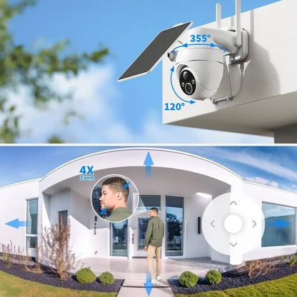 3MP Wireless Wifi Solar Camera for Indoor/Outdoor Security, with 2K HD Full, Battery-Powered Optical Lens & PIR Sensing